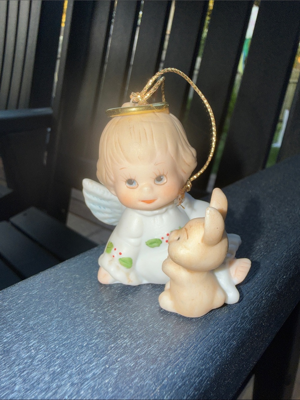 1986 Enesco Holly Babes Angel Ornament with Bunny